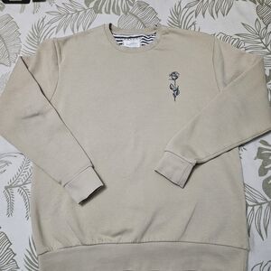 Women's Crewneck Sweatshirt in Light Beige with Rose Graphic
